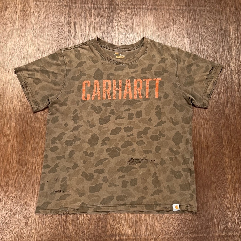Rare Carhartt Duck Camo Distressed Relaxed Fit T-Shirt Medium